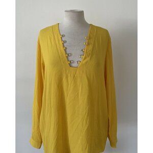 7th Avenue Design Studio New York & Co Yellow  Floral Polyester Blouse Size L